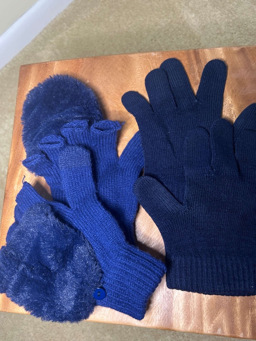 Navy Blue Winter Glove Set - Knit and Faux Fur Gloves